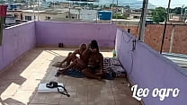 Dwarf brunette being fucked hard from behind loves black cock outdoors.